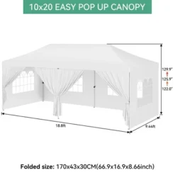 Upgraded 10x20 Pop Up Canopy Tent With 6 Removable Sidewalls, Commercial Heavy Duty Pop Up Canopy Tents 6 Sand Bags, 18 Stakes, White -Furniture GUEST fec0eec6 dc09 4d53 b03a 5511a7938a66