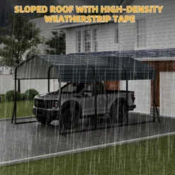 Carport, Metal Carport 10x15 FT - Outdoor Canopy With Reinforced Base & Galvanized Steel Roof, Heavy Duty Shelter For SUV Truck Boats -Furniture GUEST ff5219b3 41c6 4e6c a1df 551c4a42d50d