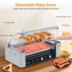 Hot Dog Roller, 24 Capacity 9-Roller Sausage Grill - 1350W Stainless Steel Machine With Cover For Commercial & Parties -Furniture GUEST ff620430 314b 4e03 b6fd c2ee19576d41