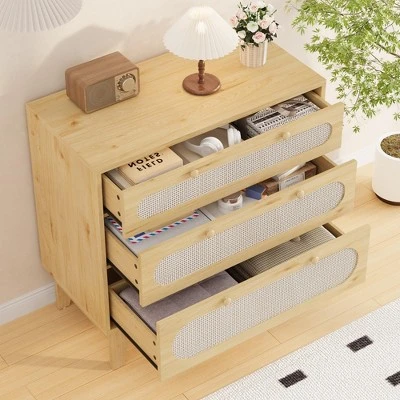 Rattan Nightstand With Drawers, Modern Large Bedside Table Night Stand For Bedroom 5 Rattan Nightstand With Drawers, Modern Large Bedside Table Night Stand For Bedroom - Image 3