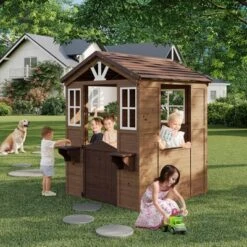 Wooden Play House For Kids, Wooden Play House Outdoor Cottage, Cedar Woodens Kids Playhouse Cottage, Toddler Outdoor Playhouse Vinyl Roof With Kitchen -Furniture GUEST ffed1604 91b7 4404 8e4b 8146da2be686